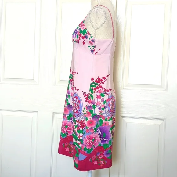 Nanette Lepore Petites Asian Floral Print Pink Silk Dress - Picture 4 of 11